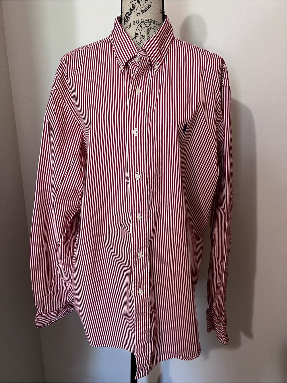 Ralph Lauren Mens Oxford Shirt Size XL Red White Stripe Classic Fit Button Down